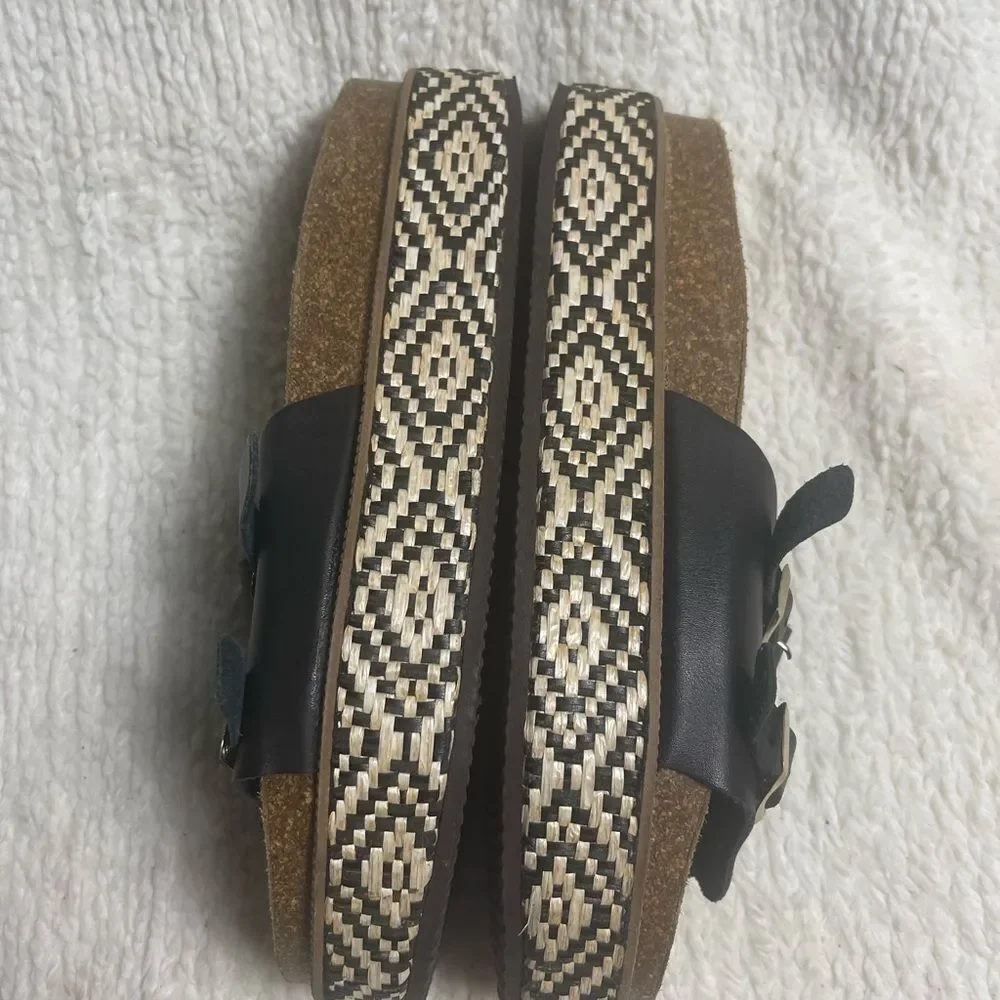 Free People caravelle leather Black Cork footbed Double Strap Sandals EUR SZ41